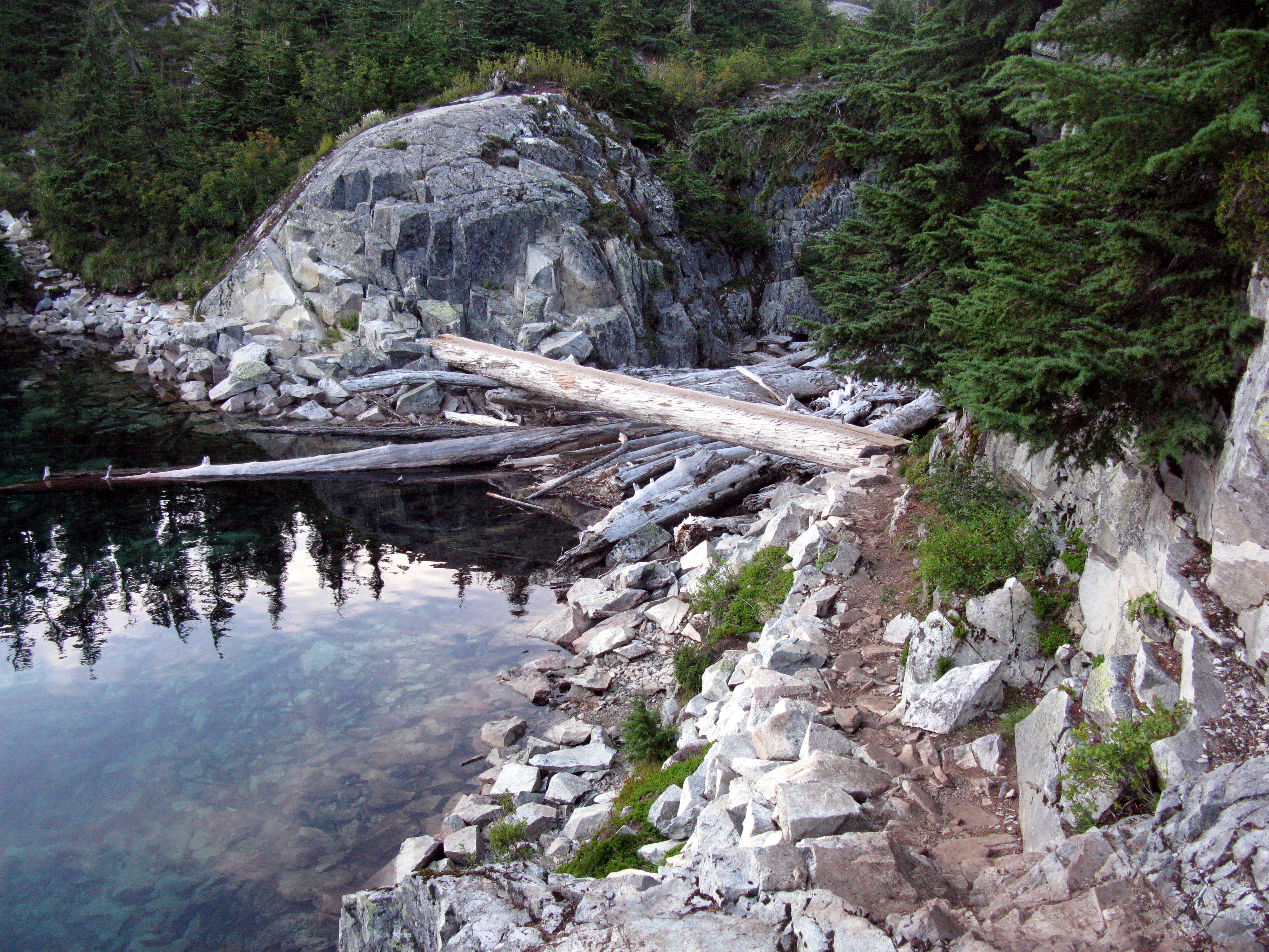 Snow Lake egress log bridge