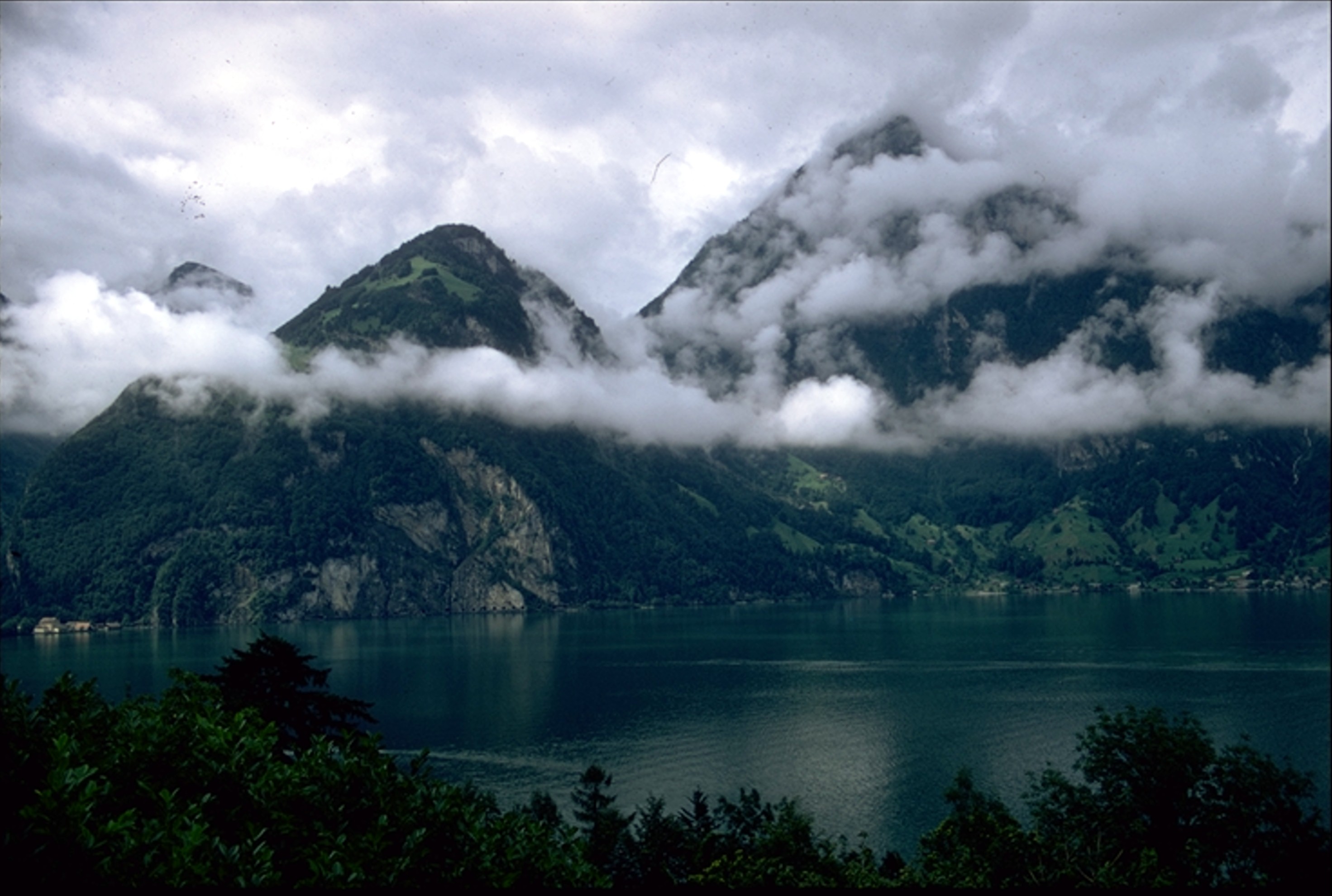 water clouds and hills Switzerland 1971